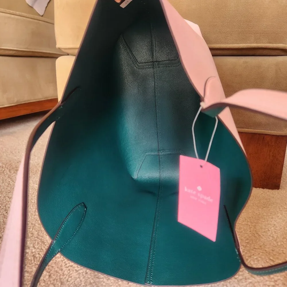 NWT Kate Spade Pineapple Colada Reversible Leather Tote With Matching Wristlet - Picture 5 of 15